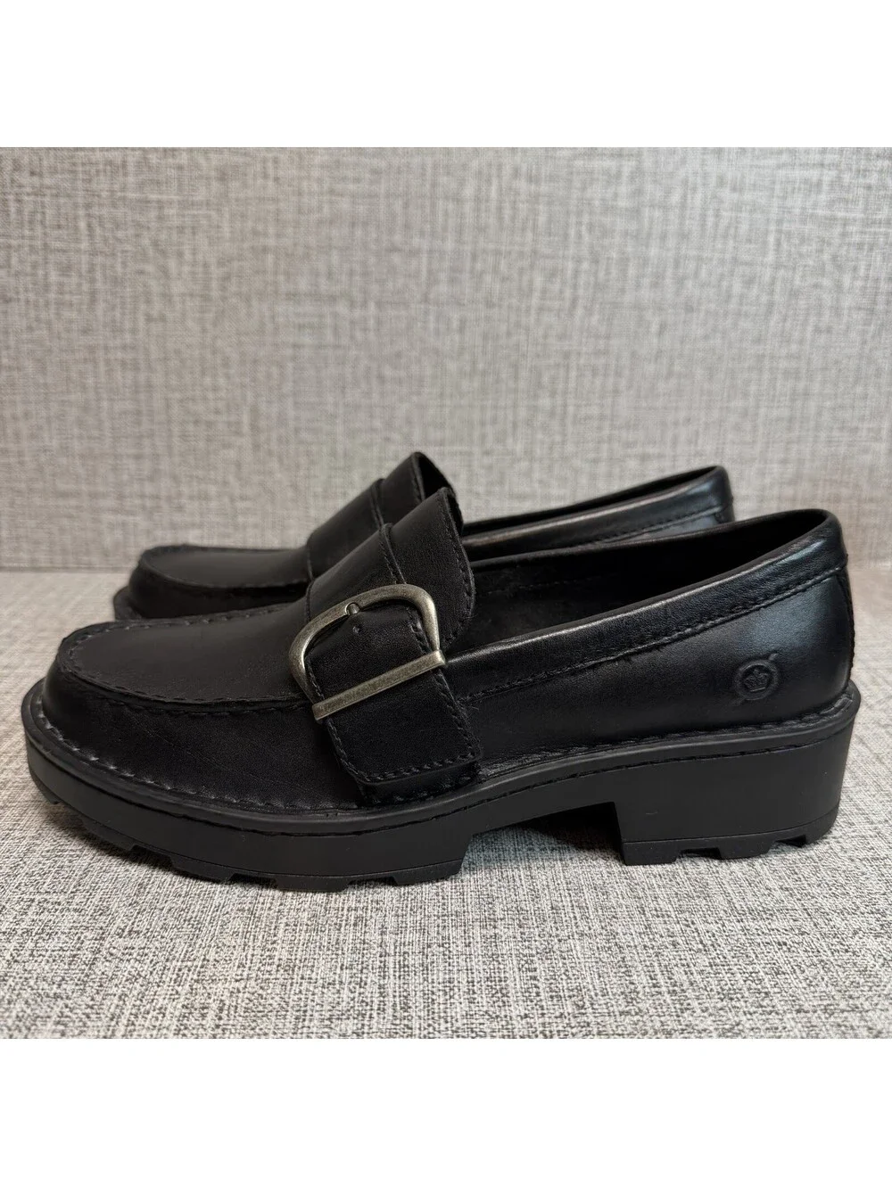 Born Shoes Women’s Size 6.5 M Loafers Black Leather Contessa Slip On Lug Sole